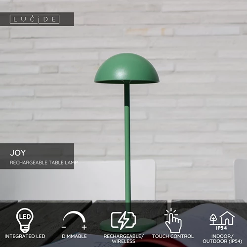 Lucide JOY - Rechargeable Table lamp Indoor/Outdoor - Battery pack - Ø 12 cm - LED Dim. - 1x1,5W 3000K - IP54 - Green - USP